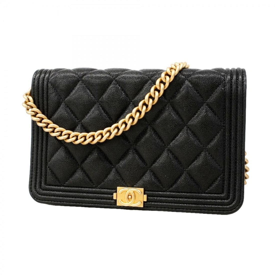 Chanel Boy Chain Shoulder Wallet, Caviar Leather, Black, Women's: --- Catalog ---Category: SizeSize (HxWxD): 12cm x 19cm x 3cm / 4.72'' x 7.48'' x 1.18''Category: DesignType: Chain/Shoulder walletColor: BlackGender: WomenMaterial: Grained Calfskin Category: GeneralB