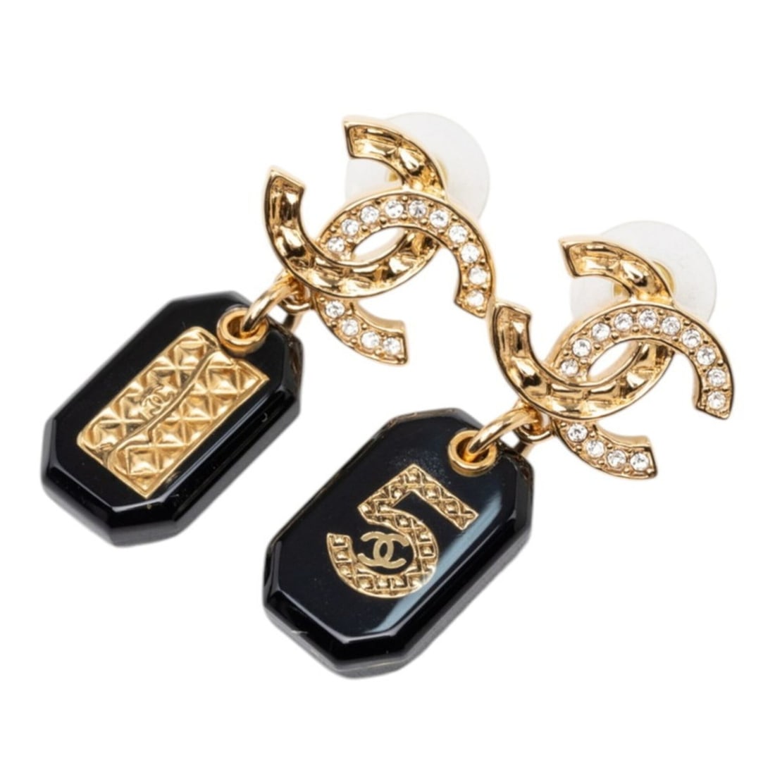 Chanel Coco Mark No. 5 Matelassé Bag Stud Earrings, Swing, Gold Black Plated Resin, Women's CHANEL: --- Catalog ---Category: SizeSize (HxWxD): 42.40mm x 19.80mm / 1.67'' x 0.78''Category: DesignType: Stud earringsColor: Black, GoldGender: WomenMaterial: ResinCategory: GeneralBrand: Chanel--- Item Li