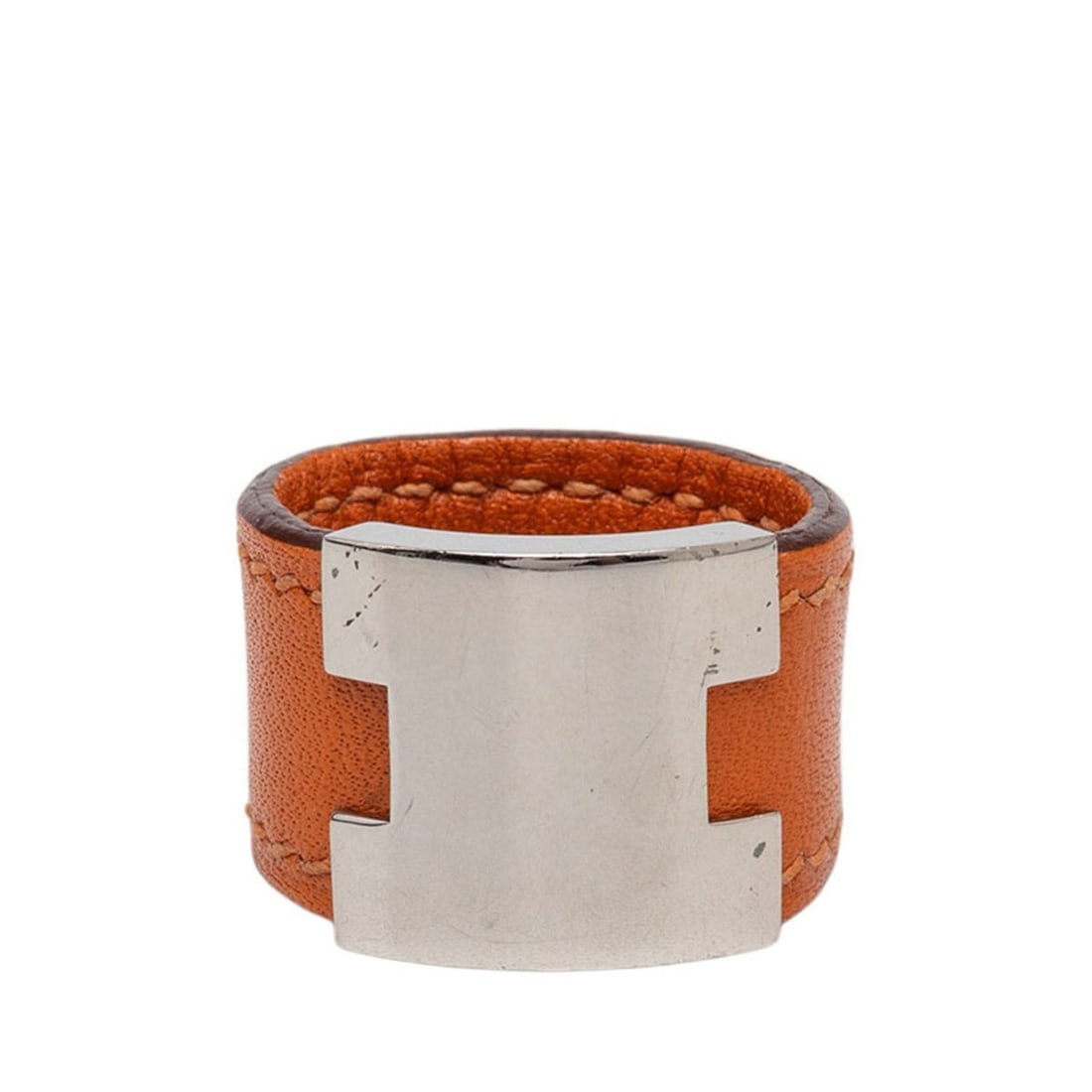 Hermes Roulie Ring, Size M, Orange, Silver Leather, Metal, Women's.: --- Catalog ---Category: SizeJP Size: 11US Size: 6Category: DesignType: Band ringColor: Orange, SilverGender: WomenMaterial: Leather, MetalCategory: GeneralBrand: Hermes--- Item List ---Section: Condi