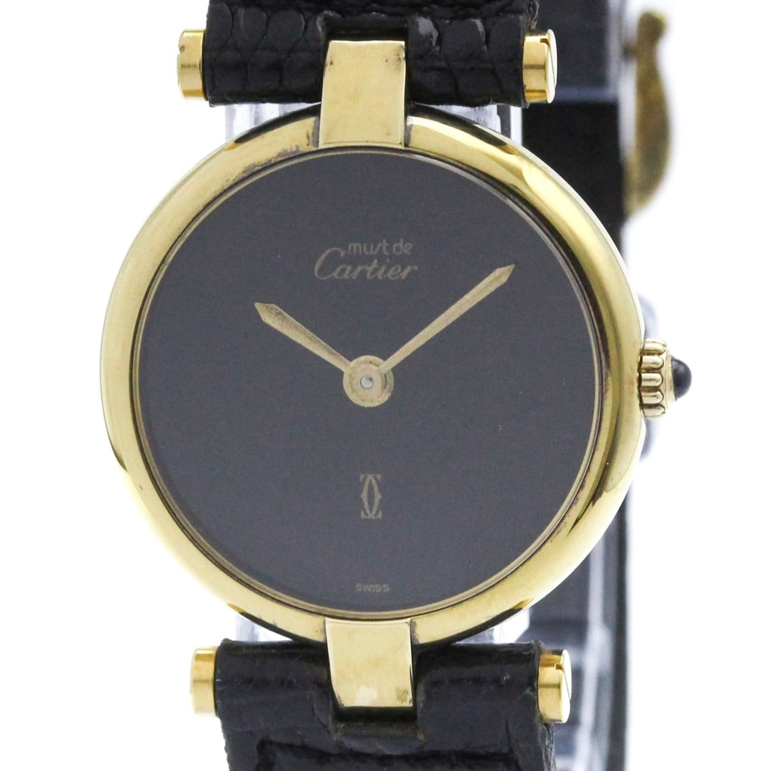 CARTIER Must Vendome Gold Plated Leather Quartz ladies Watch: --- Catalog ---Category: SizeCase Diameter: 24mm / 0.94''Category: DesignType: WristwatchStyle: Dress/FormalGender: WomenColor (Dial): BlackMaterial (Band): LeatherMaterial (Case): Gold platedCategory