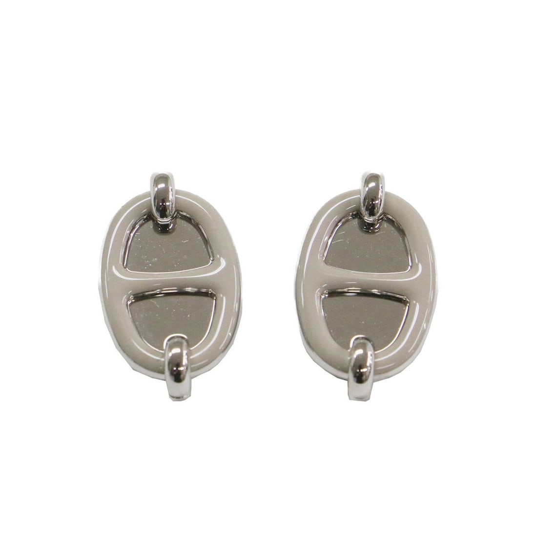 HERMES Mini Maillon Earrings Chaine d'Ancre Marron Glacé Silver Women's: --- Catalog ---Category: SizeSize (HxWxD): 22.00mm x 17.00mm / 0.87'' x 0.67''Category: DesignType: Stud earringsColor: MarronGender: WomenMaterial: Lacquer, MetalCategory: GeneralBrand: HermesCountry