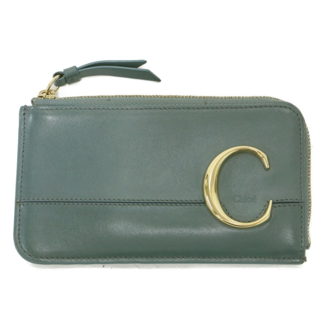 Chloé Chloe wallet, green leather, fragment case, card L-shaped, C-shaped, women's.: --- Catalog ---Category: SizeSize (HxWxD): 9.5cm x 16cm / 3.74'' x 6.29''Category: DesignType: Coin purse/coin caseColor: GreenGender: WomenMaterial: Leather Category: GeneralBrand: Chloé--- Item Lis