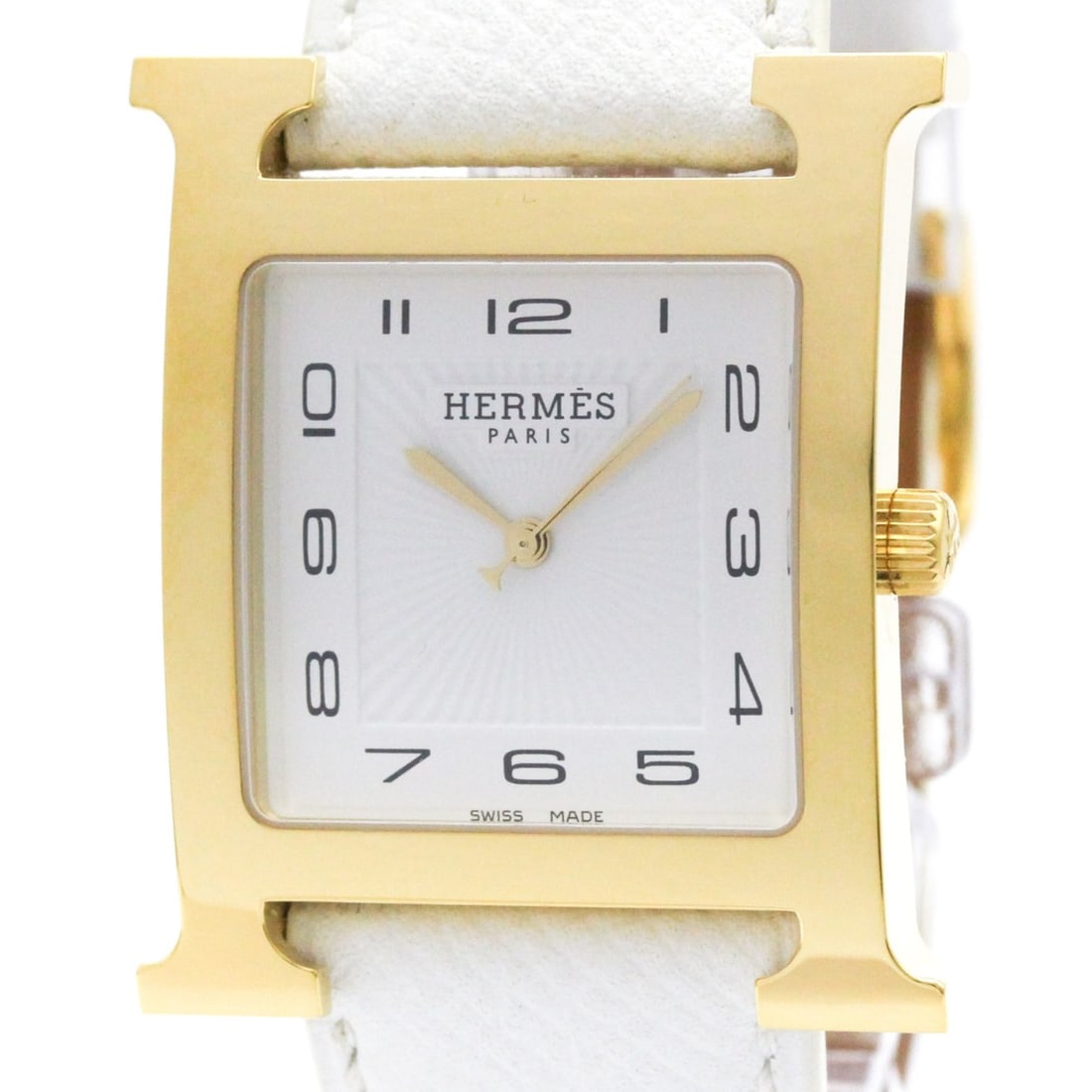HERMES H Watch Gold Plated Leather Quartz Mens Watch HH1.801: --- Catalog ---Category: SizeCase Diameter: 30mm / 1.18''Category: DesignType: WristwatchStyle: Dress/FormalGender: MenColor (Dial): WhiteMaterial (Band): LeatherMaterial (Case): Gold platedCategory: 