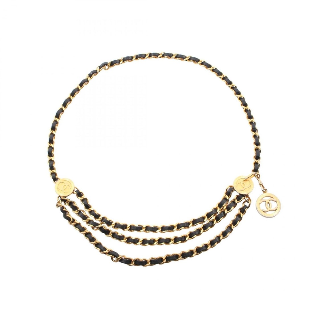 Chanel Coco Mark Chain Belt Leather GP Women's Black/Gold: --- Catalog ---Category: SizeLength: 88cm / 34.64''Category: DesignType: Chain beltColor: Black, GoldGender: WomenMaterial (Strap): Leather Category: GeneralBrand: Chanel--- Item List ---Section: Cond