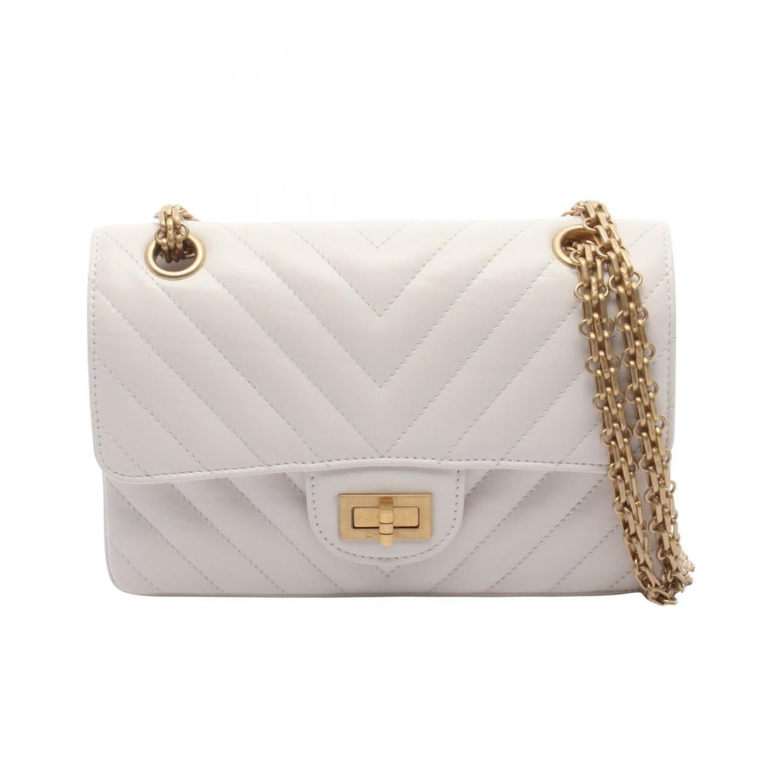 Chanel 2.55 Chevron V-stitch Shoulder Bag Handbag Leather Women's White AS0874: --- Catalog ---Category: SizeSize (HxWxD): 13cm x 20cm x 7.5cm / 5.11'' x 7.87'' x 2.95''Category: DesignType: Handbag, Shoulder bagColor: WhiteGender: WomenMaterial: Leather Hardware Color: GoldCateg