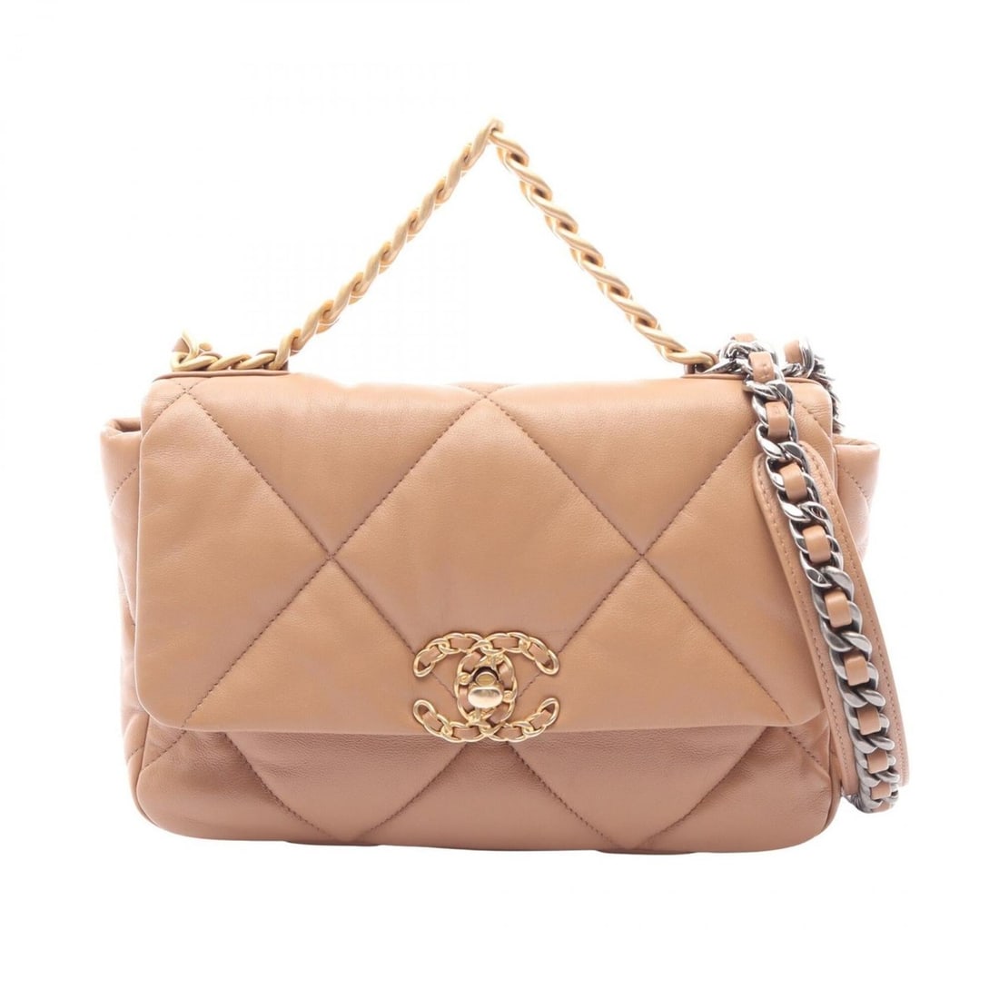 Chanel 19 Dixneuf Matelassé Combination Hardware 2-Way Shoulder Bag/Handbag Lambskin Leather: --- Catalog ---Category: SizeSize (HxWxD): 17cm x 25cm x 8cm / 6.69'' x 9.84'' x 3.14''Category: DesignType: Handbag, Shoulder bagColor: BrownGender: WomenMaterial: Leather Leather/Fur Type: LambskinC