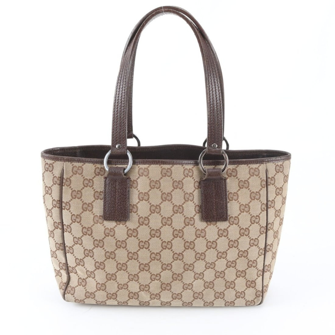Excellent condition Gucci GG canvas 413019 leather tote bag/handbag/shoulder bag in brown for women.: --- Catalog ---Category: SizeSize (HxWxD): 20cm x 28cm x 10cm / 7.87'' x 11.02'' x 3.93''Handle Length: 46cm / 18.11''Category: DesignType: HandbagColor: Beige, BrownGender: WomenMaterial: GG canvas ,