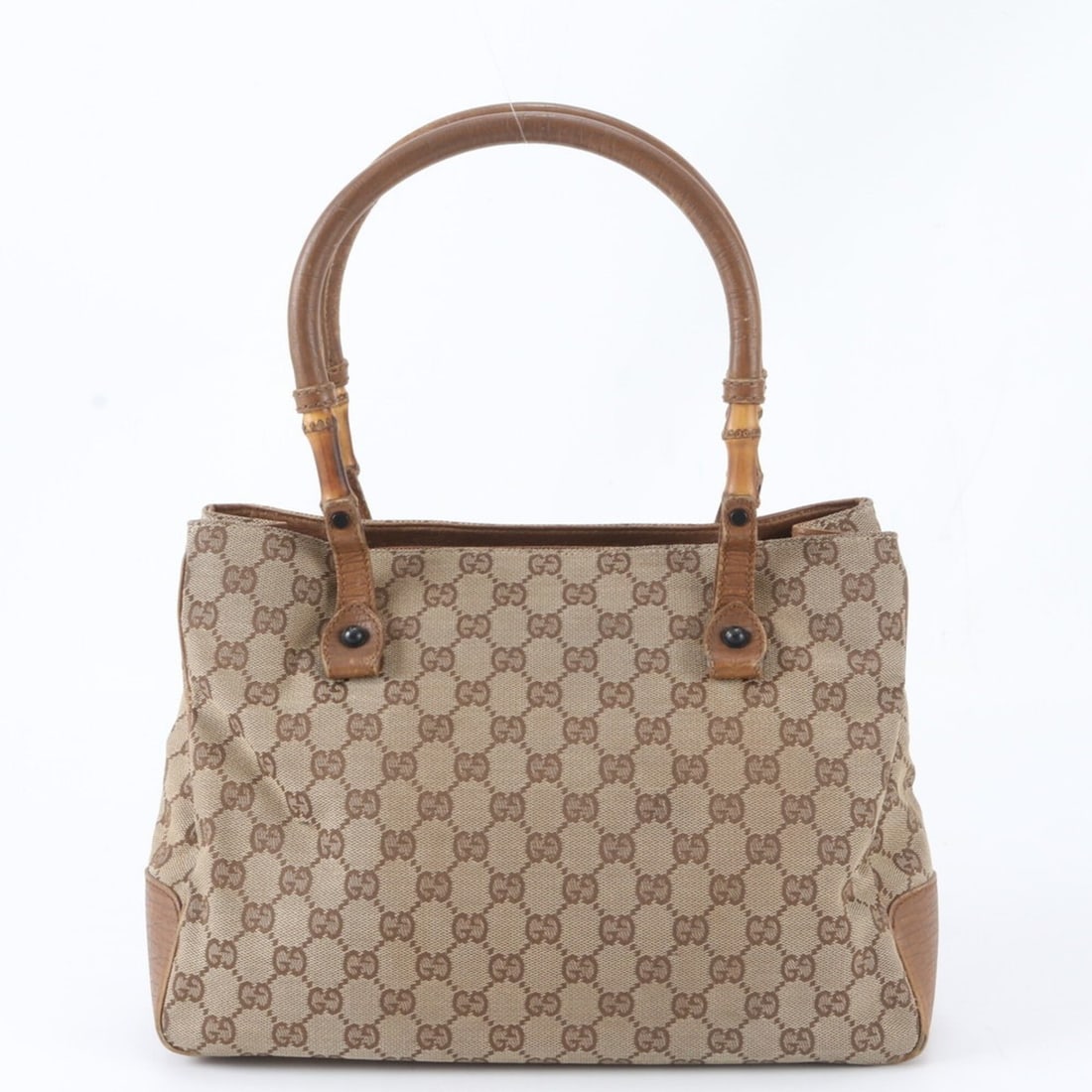 Gucci GG Canvas Bamboo 112526 Leather Tote Bag Handbag Shoulder Brown Women's: --- Catalog ---Category: SizeSize (HxWxD): 22cm x 32cm x 10cm / 8.66'' x 12.59'' x 3.93''Handle Length: 54cm / 21.25''Category: DesignType: HandbagColor: BrownGender: WomenMaterial: Bamboo , Leather ,