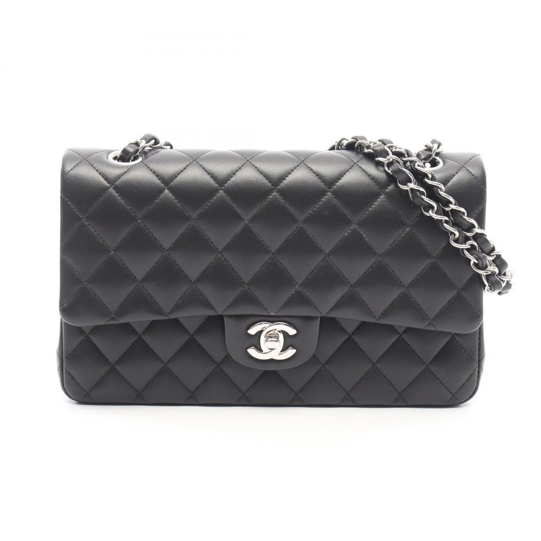 Chanel Matelassé Double Flap Shoulder Bag/Handbag, Lambskin Leather, Women's, Black (A01112) (1 of 14)