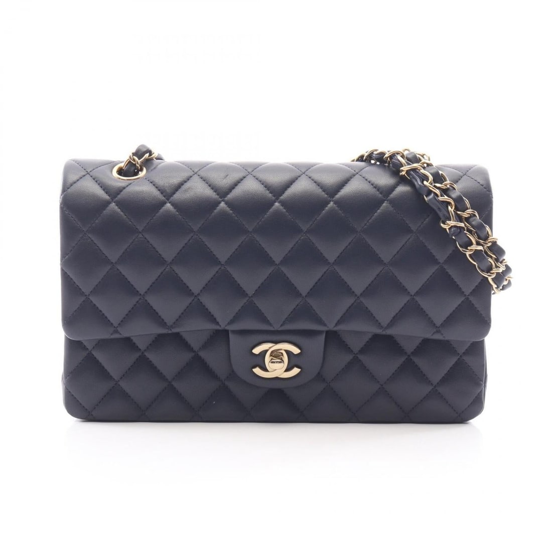 Chanel Matelassé Double Flap Shoulder Bag/Handbag, Lambskin Leather, Women's, Navy, A01112: --- Catalog ---Category: SizeSize (HxWxD): 16cm x 25cm x 6.5cm / 6.29'' x 9.84'' x 2.55''Category: DesignType: Handbag, Shoulder bagColor: NavyGender: WomenMaterial: Leather Hardware Color: GoldLeathe