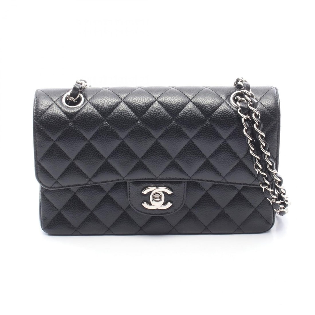 Chanel Matelassé Double Flap Shoulder Bag/Handbag, Calfskin Leather, Women's, Black (A01113) (1 of 9)