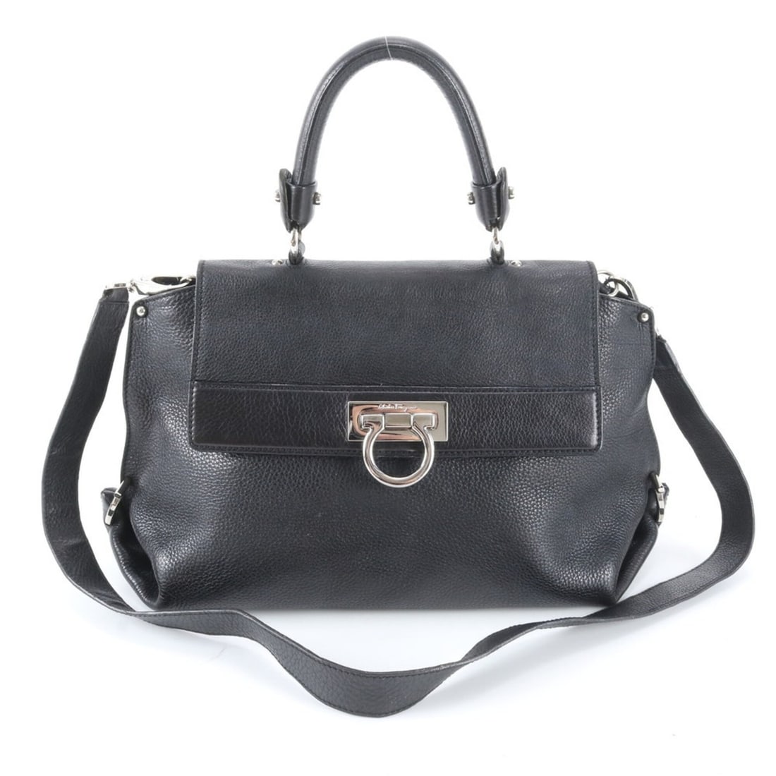 Excellent condition Salvatore Ferragamo Gancini Sofia leather 2-way shoulder bag/crossbody: --- Catalog ---Category: SizeSize (HxWxD): 22cm x 32cm x 12cm / 8.66'' x 12.59'' x 4.72''Strap Length: 100cm / 39.36''Handle Length: 32cm / 12.59''Category: DesignType: Handbag, Shoulder bagColor: Bla