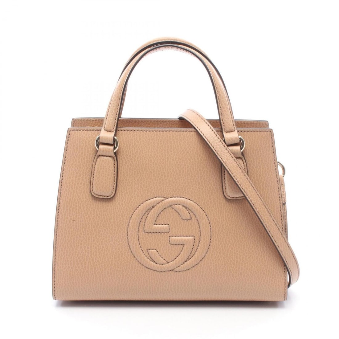 Gucci Soho Interlocking G 2-Way Handbag, Leather, Women's, Beige, 607722 (1 of 12)