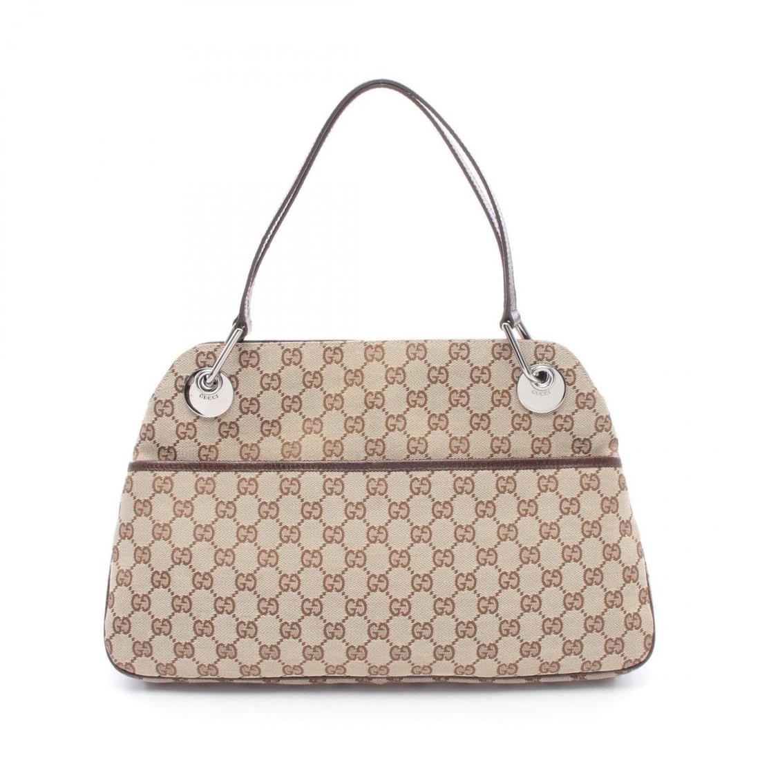 Gucci GG Canvas Shoulder Bag/Handbag, and Leather, Women's, Beige/Brown, Item No. 121023 (1 of 14)