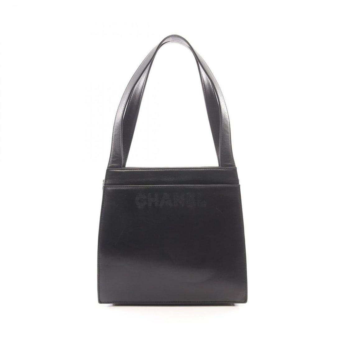 Chanel logo tote bag/handbag, lambskin leather, women's, black.: --- Catalog ---Category: SizeSize (HxWxD): 23cm x 25cm x 8cm / 9.05'' x 9.84'' x 3.14''Category: DesignType: Tote bagColor: BlackGender: WomenMaterial: Leather Leather/Fur Type: LambskinCategory: Gene