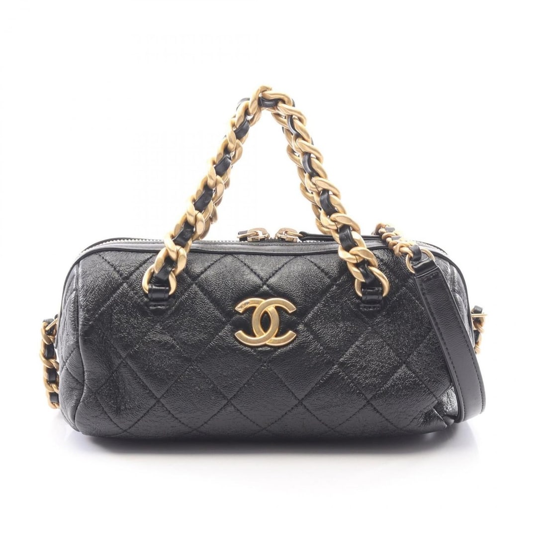Chanel Matelassé Bowling Bag, 2-Way Shoulder Bag/Handbag, Leather, Women's, Black, AS1897: --- Catalog ---Category: SizeSize (HxWxD): 10cm x 21cm x 10cm / 3.93'' x 8.26'' x 3.93''Category: DesignType: Handbag, Shoulder bagColor: BlackGender: WomenMaterial: Leather Category: GeneralMPN: AS18