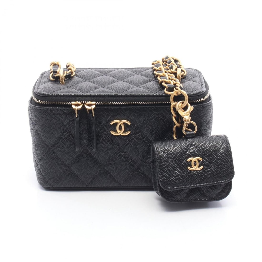 Chanel Matelassé Vanity Shoulder Bag/Handbag, Calfskin Leather, Women's, Black (AP3376): --- Catalog ---Category: SizeSize (HxWxD): 9.5cm x 16cm x 8cm / 3.74'' x 6.29'' x 3.14''Category: DesignType: Handbag, Shoulder bagColor: BlackGender: WomenMaterial: Leather Leather/Fur Type: Calfskin