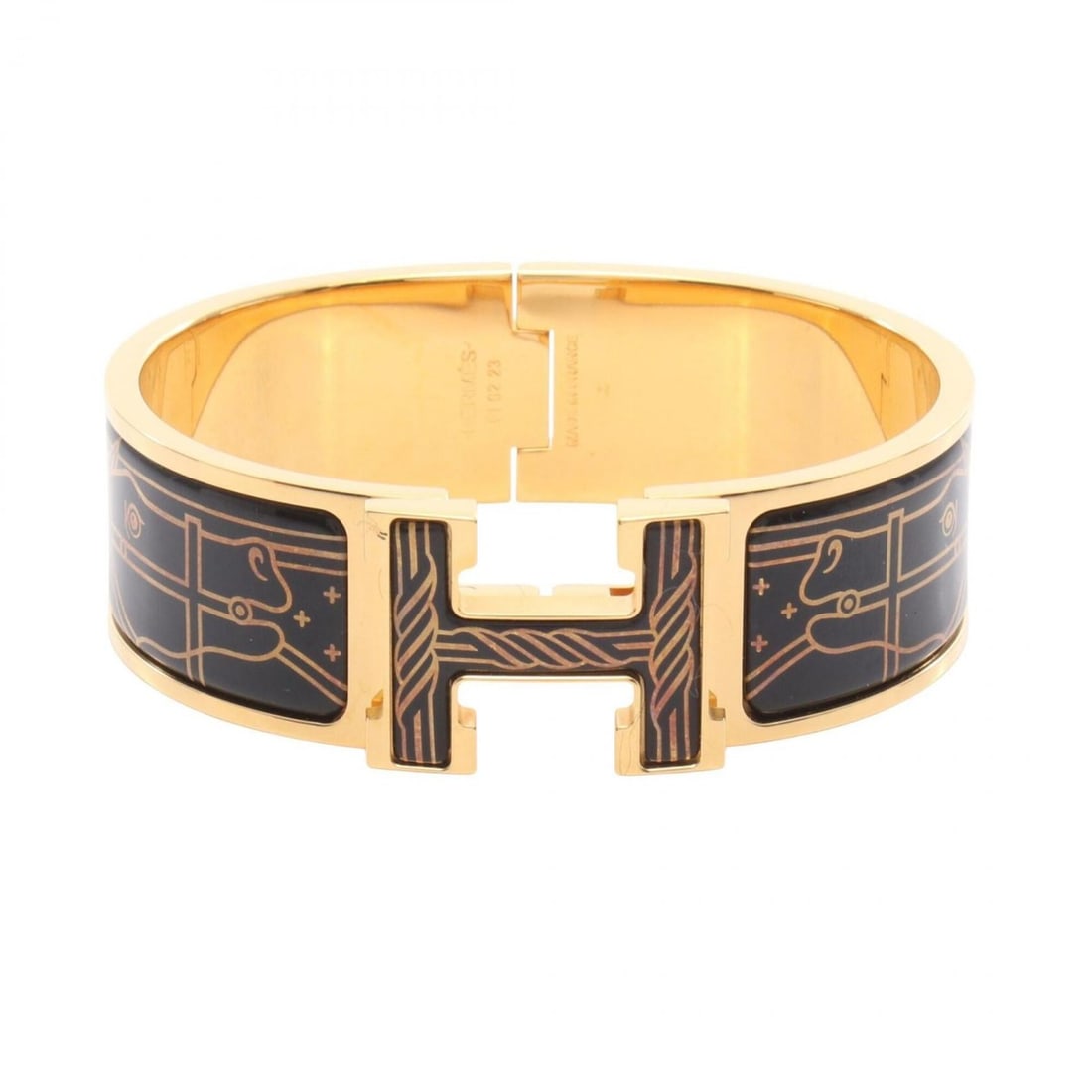 Hermes HERMES Clic Clac H Bangle Accessory GP (Gold Plated) Women's Black/Gold Tone: --- Catalog ---Category: DesignType: BangleColor: Black, GoldGender: WomenMaterial: Gold platingCategory: GeneralBrand: Hermes--- Item List ---Section: ConditionRanking: Rank A Used - A few traces of 