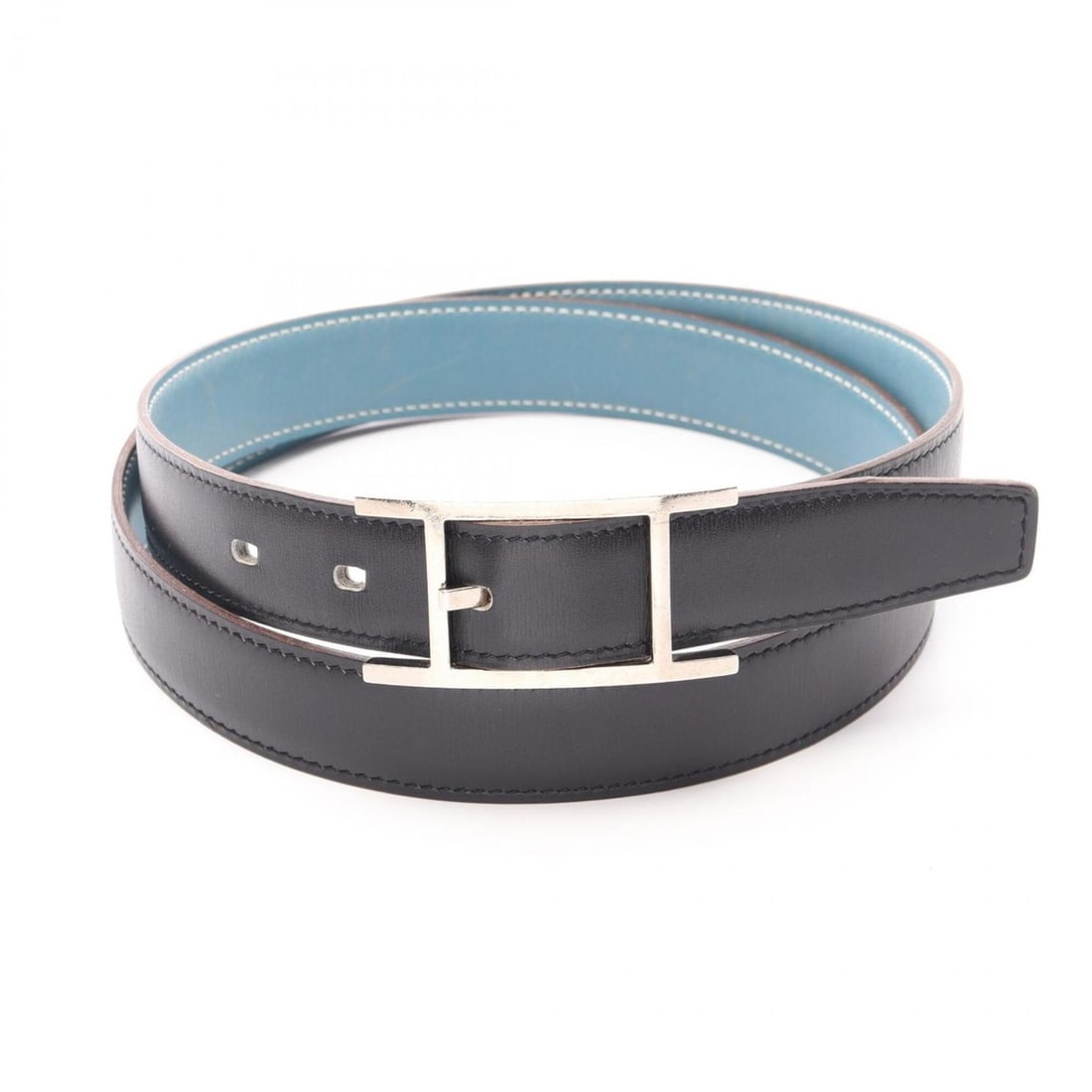Hermes HERMES Quentin Api 3 Noir Blue Jean Belt Calfskin (Cowhide) Box Calf Men's Black/Blue: --- Catalog ---Category: SizeLength: 95cm - 100cm / 37.4'' - 39.36''Category: DesignType: Standard beltColor: Black, Blue, Blue jean, SilverGender: MenLeather/Fur Type: Box calf leatherMaterial (Strap