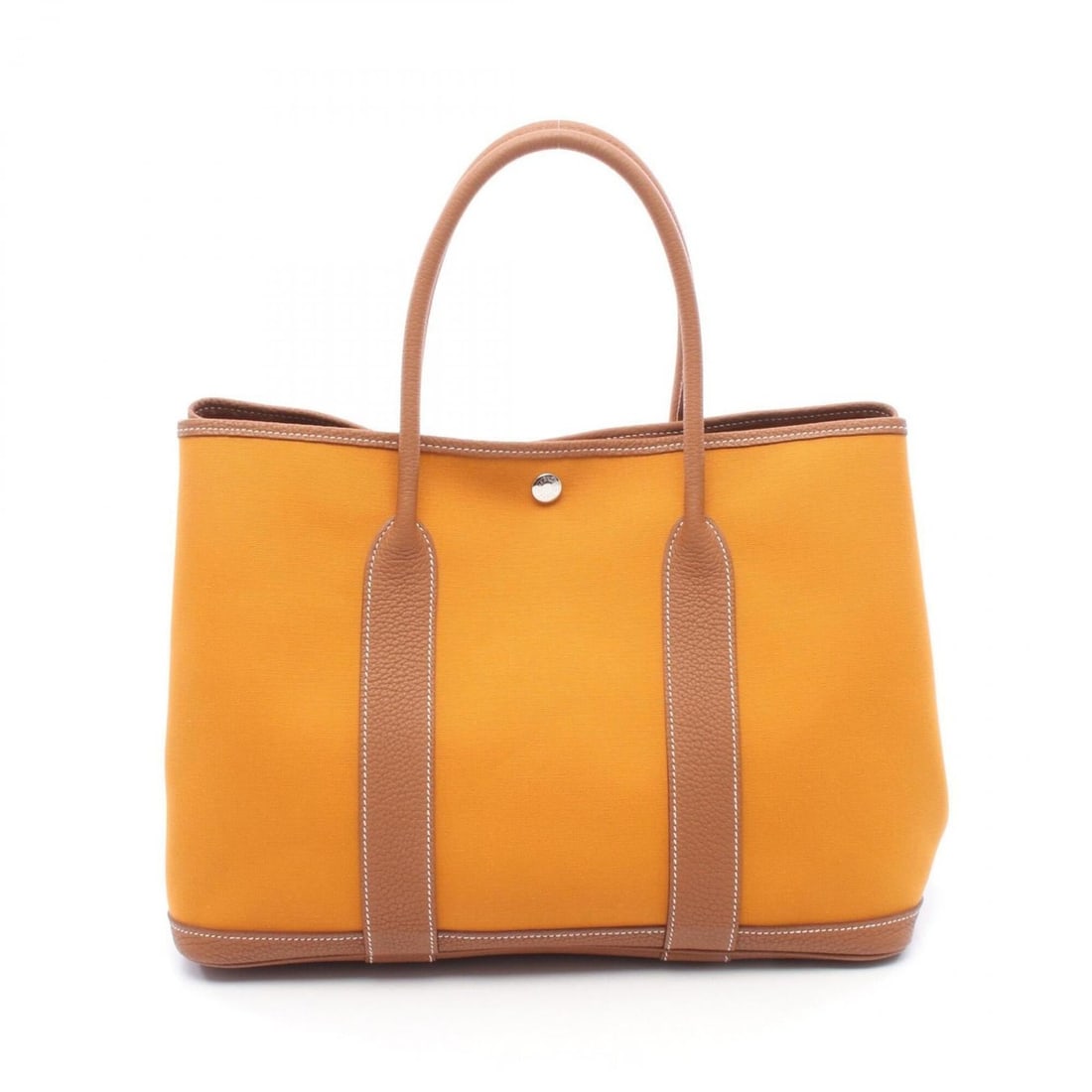Hermes Garden Party PM Saffron Gold Tote Bag Handbag Canvas Leather Negonda Toile Officier Women's: --- Catalog ---Category: SizeSize (HxWxD): 25cm x 36cm x 17cm / 9.84'' x 14.17'' x 6.69''Category: DesignType: Handbag, Tote bagColor: Brown, Orange, SaffronGender: WomenMaterial: Toile officier , Neg