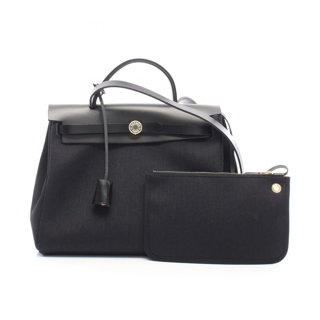 Hermes Herbag Zip PM 2-Way Handbag, Canvas and Leather, Toile Military, Vache Hunter, Women's, Black: --- Catalog ---Category: SizeSize (HxWxD): 24cm x 31cm x 10cm / 9.44'' x 12.2'' x 3.93''Category: DesignType: HandbagColor: BlackGender: WomenMaterial: Canvas , Leather Category: GeneralBrand: Hermes-