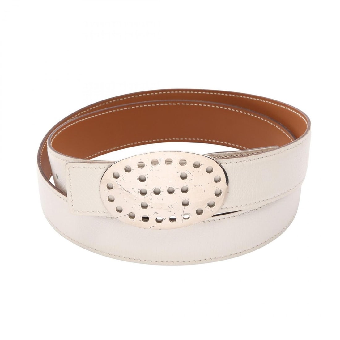 Hermes Evelyne Reversible Belt, Veau Swift/Veau Epsom Leather, Men's, White/Brown (1 of 15)