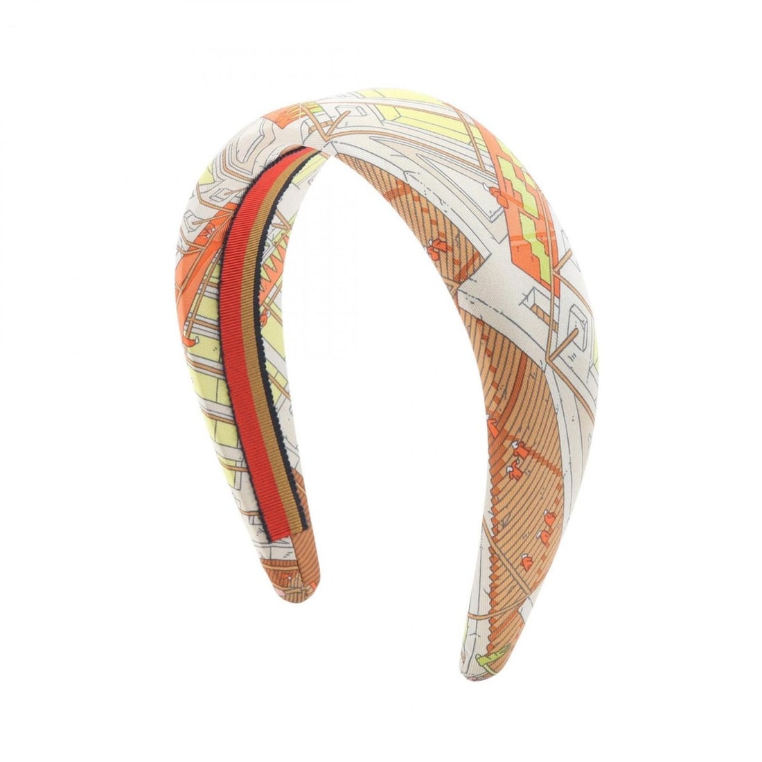 Hermes La Legende Du Cheval Silk Headband for Women, Orange/Yellow Tones: --- Catalog ---Category: SizeSize (LxW): 16.5cm x 14.5cm / 6.49'' x 5.7''Category: DesignType: Alice bandColor: Orange, YellowGender: WomenMaterial: SilkCategory: GeneralBrand: Hermes--- Item List ---