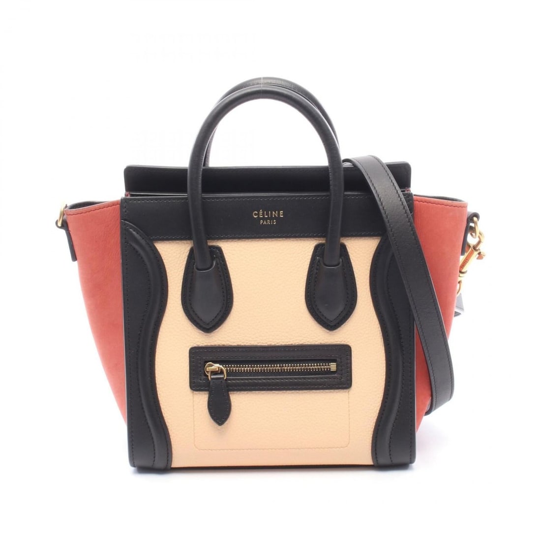 Celine Luggage Nano Shopper 2-Way Handbag, Leather, Women's, Beige, Black, Red (1 of 7)