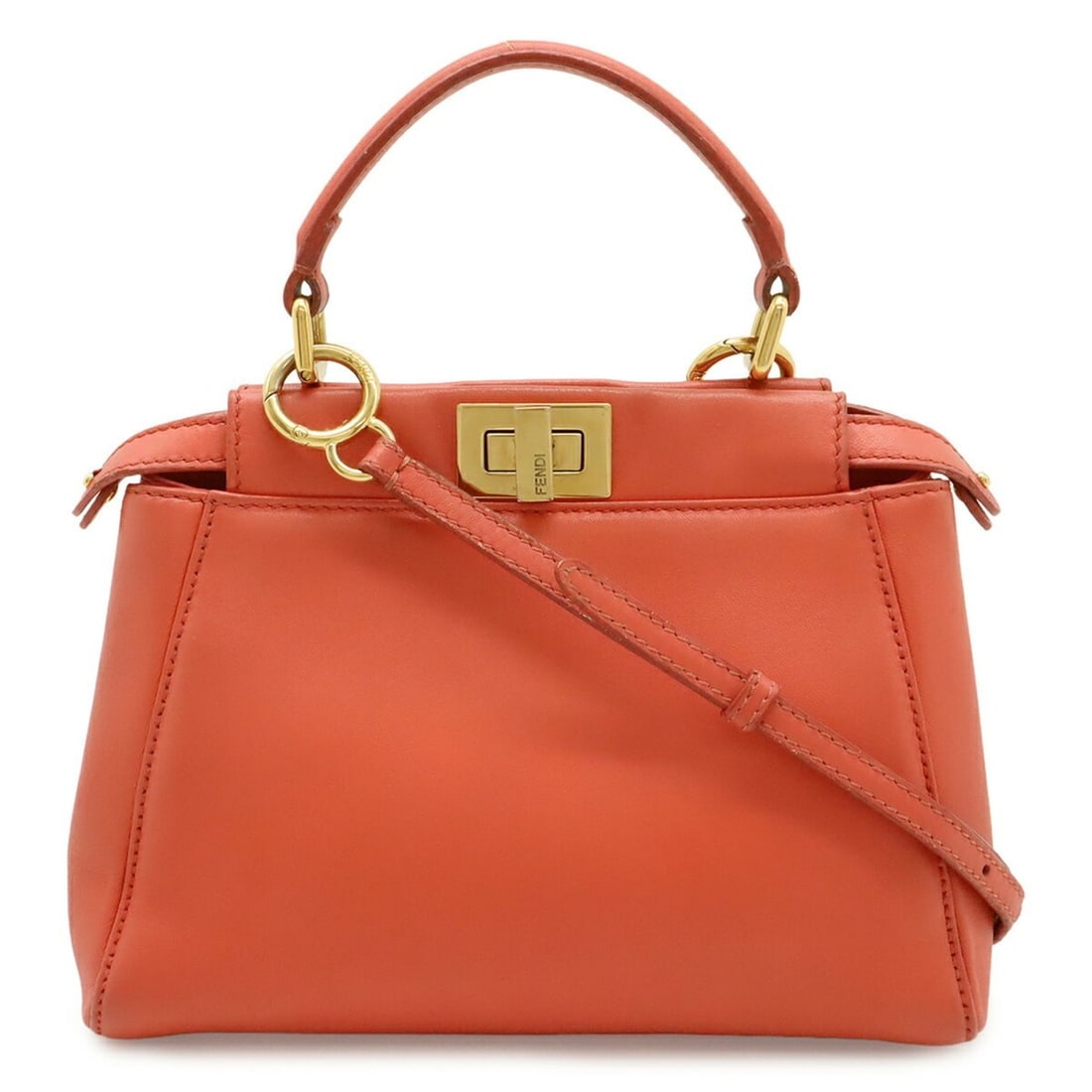 FENDI Mini Peekaboo Handbag Shoulder Bag Leather Coral Pink 8BN244: --- Catalog ---Category: SizeSize (HxWxD): 17.5cm x 23.5cm x 11cm / 6.88'' x 9.25'' x 4.33''Category: DesignType: Handbag, Shoulder bagColor: Coral pink, PinkGender: WomenMaterial: Leather Category: G