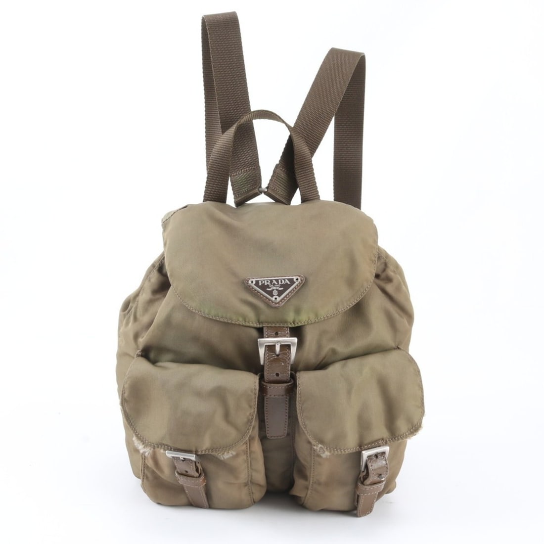 Prada Tessuto Nylon Triangle Logo Leather Backpack, Shoulder Bag, Handbag for Women: --- Catalog ---Category: SizeSize (HxWxD): 24cm x 23cm x 12cm / 9.44'' x 9.05'' x 4.72''Category: DesignType: Backpack, HandbagColor: KhakiGender: WomenMaterial: Nylon , Leather Category: GeneralBrand