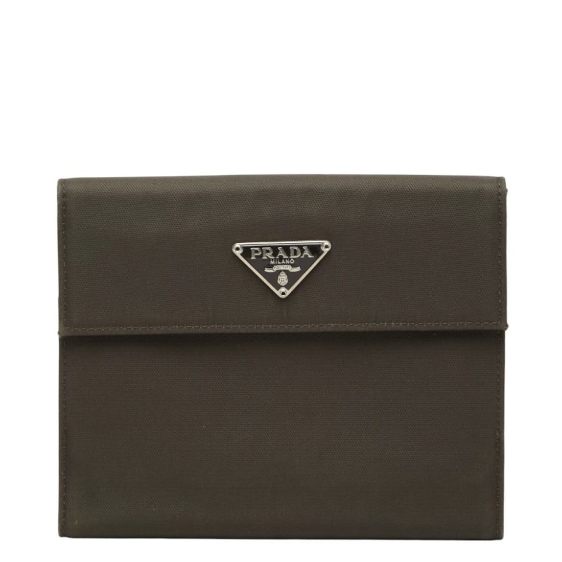 Prada Triangle Logo Plate Bi-fold Wallet, Khaki Green Nylon Leather, Women's PRADA: --- Catalog ---Category: SizeSize (HxWxD): 11.5cm x 13.8cm x 8.00mm / 4.52'' x 5.43'' x 0.31''Category: DesignType: Wallet (bi-fold)Color: Green, KhakiGender: WomenMaterial: Nylon , Leather Category: 