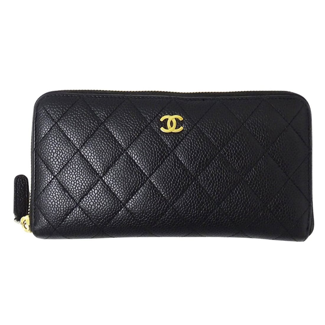 Chanel Matelassé Women's Long Wallet, Caviar Leather, Black, Gold Hardware, Round Zipper: --- Catalog ---Category: SizeSize (HxWxD): 10.5cm x 19.5cm x 2.5cm / 4.13'' x 7.67'' x 0.98''Category: DesignType: Long wallet (bi-fold)Color: BlackGender: WomenMaterial: Grained Calfskin Category: Ge