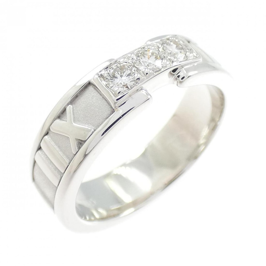 Tiffany Atlas Ring: --- Catalog ---Category: SizeJP Size: 10.5US Size: 5.5Category: DesignType: Band ringStone: DiamondGender: WomenMaterial: White gold (18K)Category: GeneralBrand: Tiffany--- Item List ---Section: