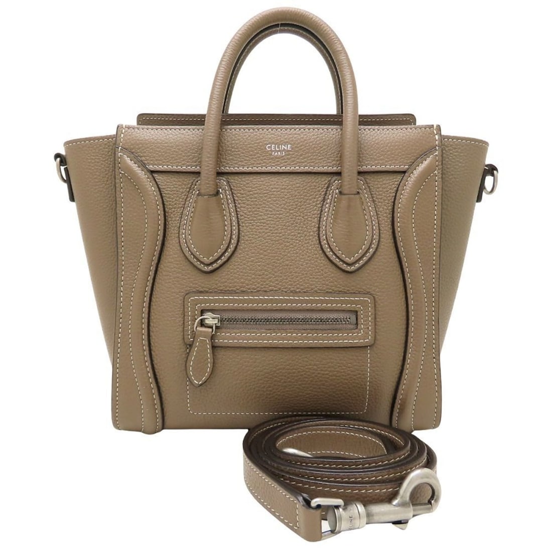 CELINE Luggage Nano Shopper 189243DRU.09SO Handbag Leather Suri Greige Women's 353325: --- Catalog ---Category: SizeSize (HxWxD): 19cm x 28cm x 10cm / 7.48'' x 11.02'' x 3.93''Strap Length: 124cm / 48.81''Category: DesignType: HandbagColor: GrayishGender: WomenClosure: ZipperMaterial: L