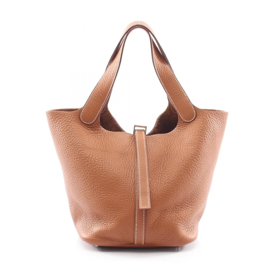 Hermes Picotin MM Gold Handbag, Leather, Taurillon Clemence Women's, Brown Tones: --- Catalog ---Category: SizeSize (HxWxD): 21cm x 22cm x 17.5cm / 8.26'' x 8.66'' x 6.88''Category: DesignType: HandbagColor: Brown, GoldGender: WomenMaterial: Taurillon clemence leather , Leather Har