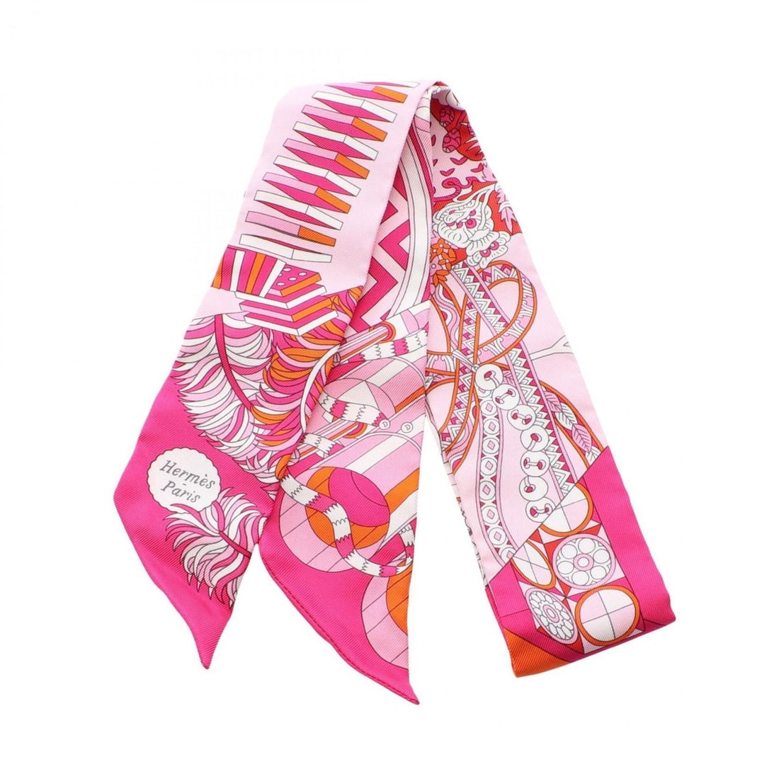 Hermes Twilly De l'ombrelle aux duels Ribbon Scarf Muffler Silk Women's Pink Multicolor (1 of 6)
