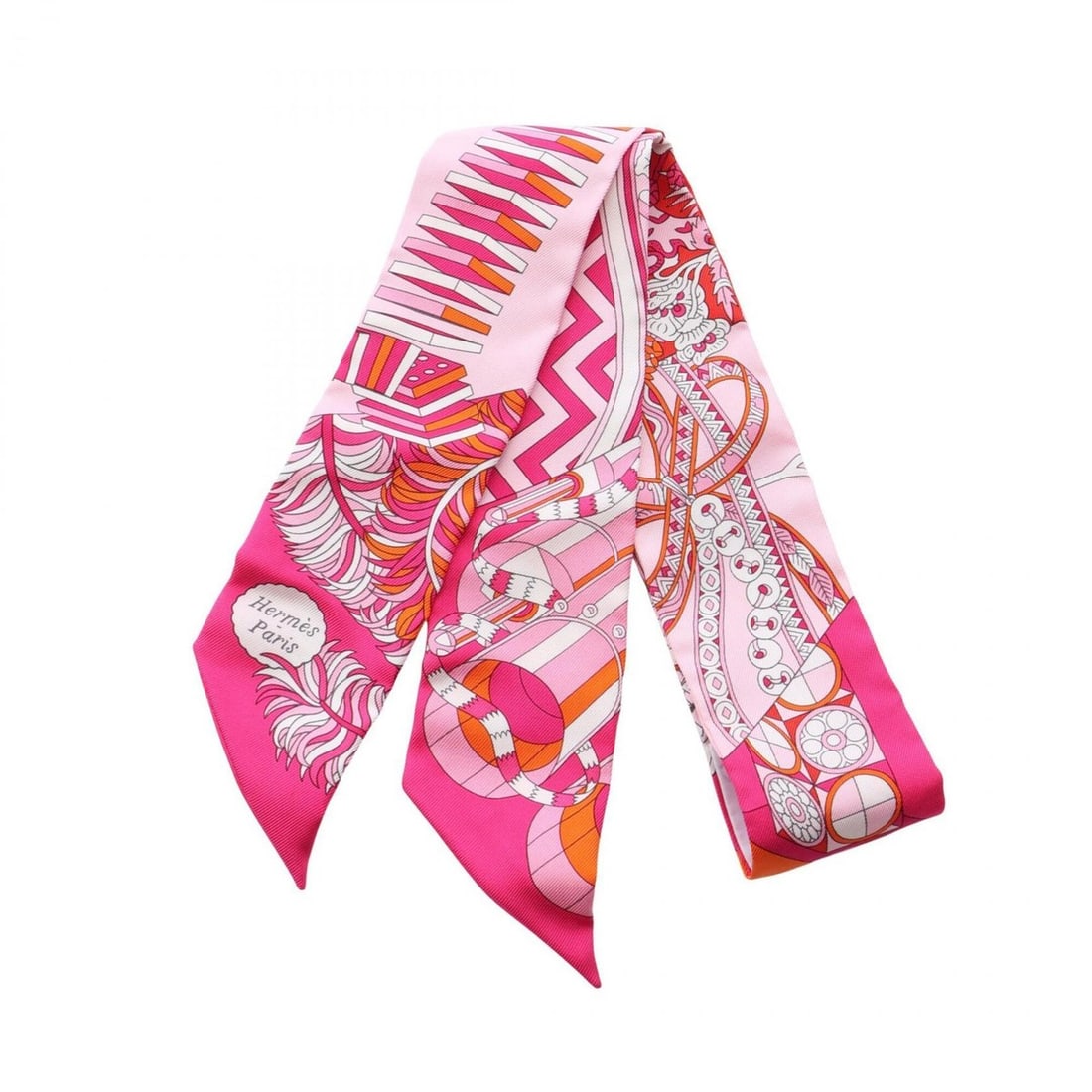 Hermes Twilly De l'ombrelle aux duels Ribbon Scarf Muffler Silk Women's Pink Multicolor: --- Catalog ---Category: SizeSize (LxW): 85cm x 5cm / 33.46'' x 1.96''Category: DesignType: ScarfColor: Multi-color, PinkGender: WomenMaterial: Silk Category: GeneralBrand: Hermes--- Item List ---Sect