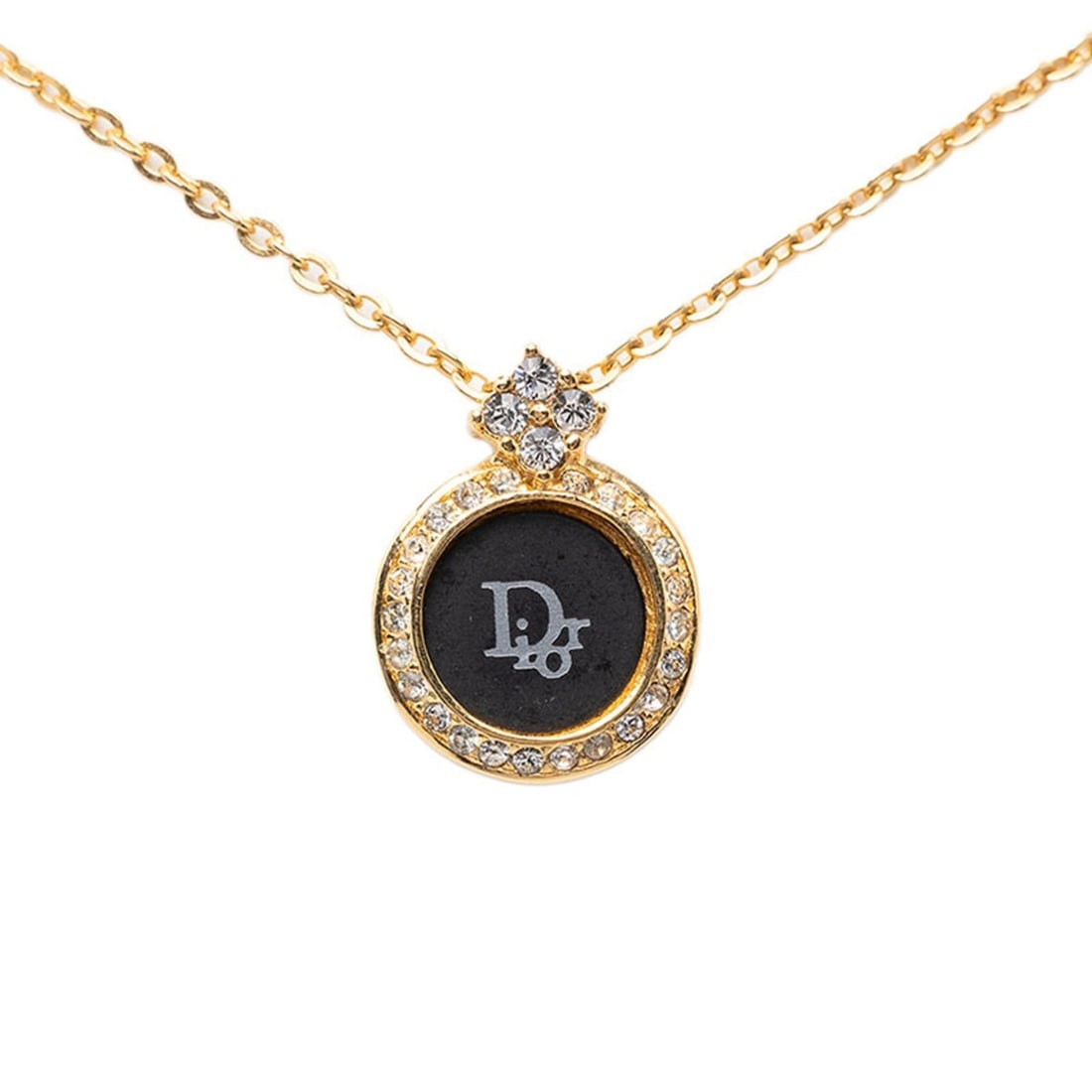 Christian Dior Dior Logo Necklace, Gold and Black Plated Rhinestones, Women's.: --- Catalog ---Category: SizePendant Size: 19.5mm x 14.6mm / 0.76'' x 0.57''Neck Circumference: 45 cm / 17.71''Category: DesignColor: Black, GoldGender: WomenMaterial: RhinestoneNecklace Type: Necklac
