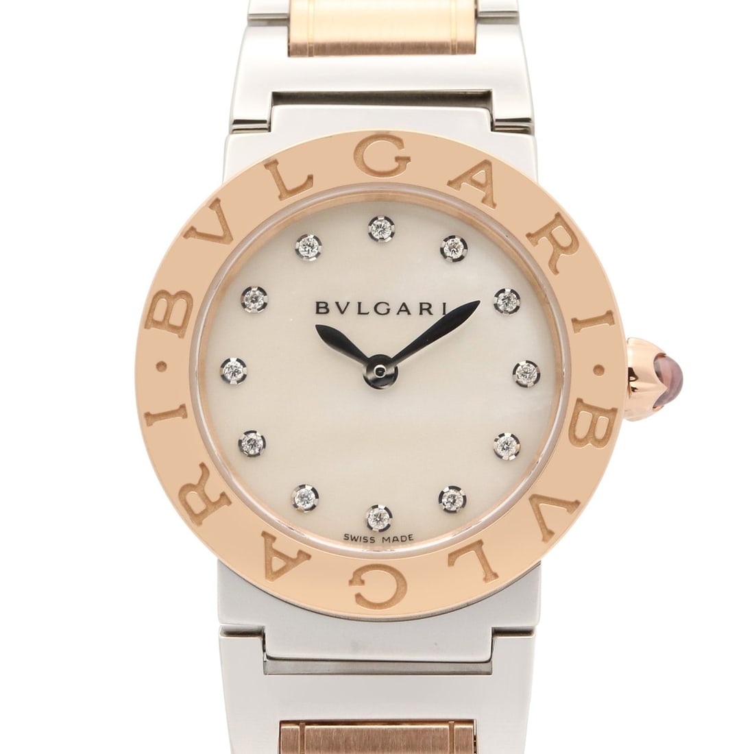 Bulgari BVLGARI Watch 18KPG (Pink Gold) Stainless Steel Diamond Ladies White Shell BBLP26SG: --- Catalog ---Category: SizeWrist Size: 14.5cm / 5.7''Case Diameter: 26mm / 1.02''Category: DesignType: WristwatchGender: WomenColor (Dial): White shellMaterial (Band): Pink gold (18K), Stainless ste