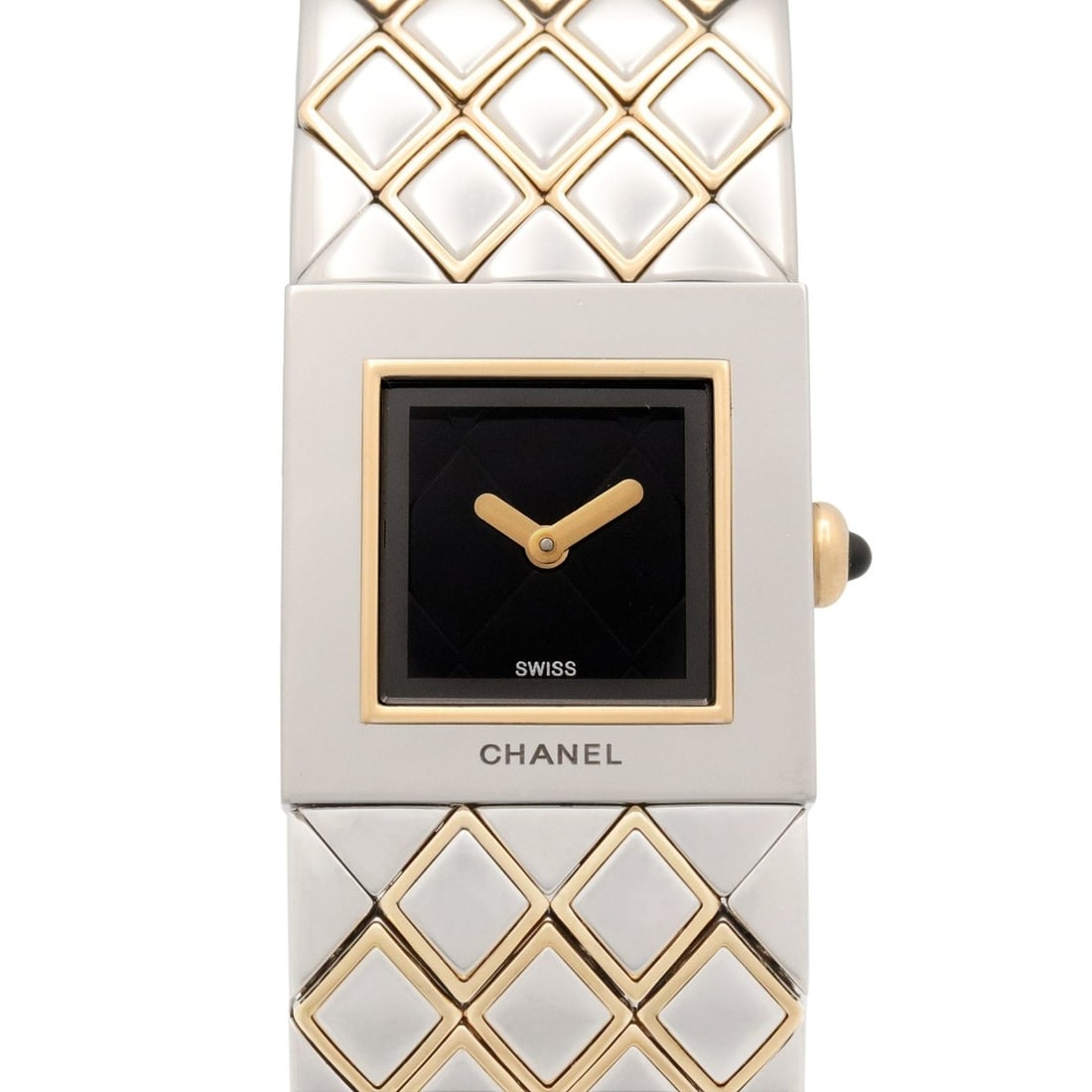 Chanel Matelassé Watch, 18K Yellow Gold, Stainless Steel, Women's, Black, H0475: --- Catalog ---Category: SizeWrist Size: 15.5cm / 6.1''Case Diameter: 19mm / 0.75''Category: DesignType: WristwatchGender: WomenColor (Dial): BlackMaterial (Band): Stainless steel, Yellow gold (18K)Ma