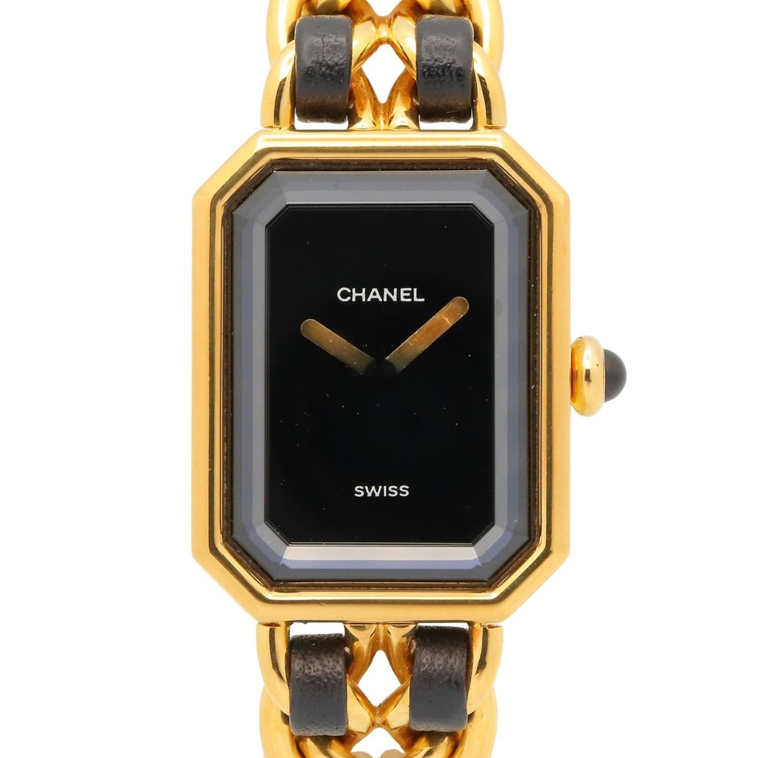 Chanel CHANEL Première M Watch, Gold Plated Leather, Women's, Black, H0001: --- Catalog ---Category: SizeWrist Size: 15cm / 5.9''Case Diameter: 20mm / 0.79''Category: DesignType: WristwatchGender: WomenColor (Dial): BlackMaterial (Band): Gold plated, LeatherMaterial (Case): G