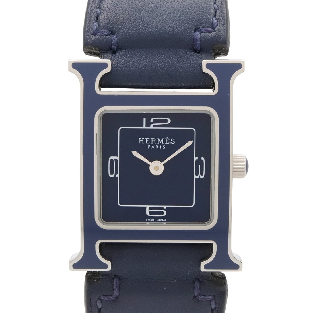 Hermes H-Watch, Women's Watch, Stainless Steel, Leather Strap, Blue (HH1.222): --- Catalog ---Category: SizeWrist Size: 15.5cm / 6.1''Case Diameter: 21mm / 0.83''Category: DesignType: WristwatchGender: WomenColor (Dial): BlueMaterial (Band): LeatherMaterial (Case): Stainless ste