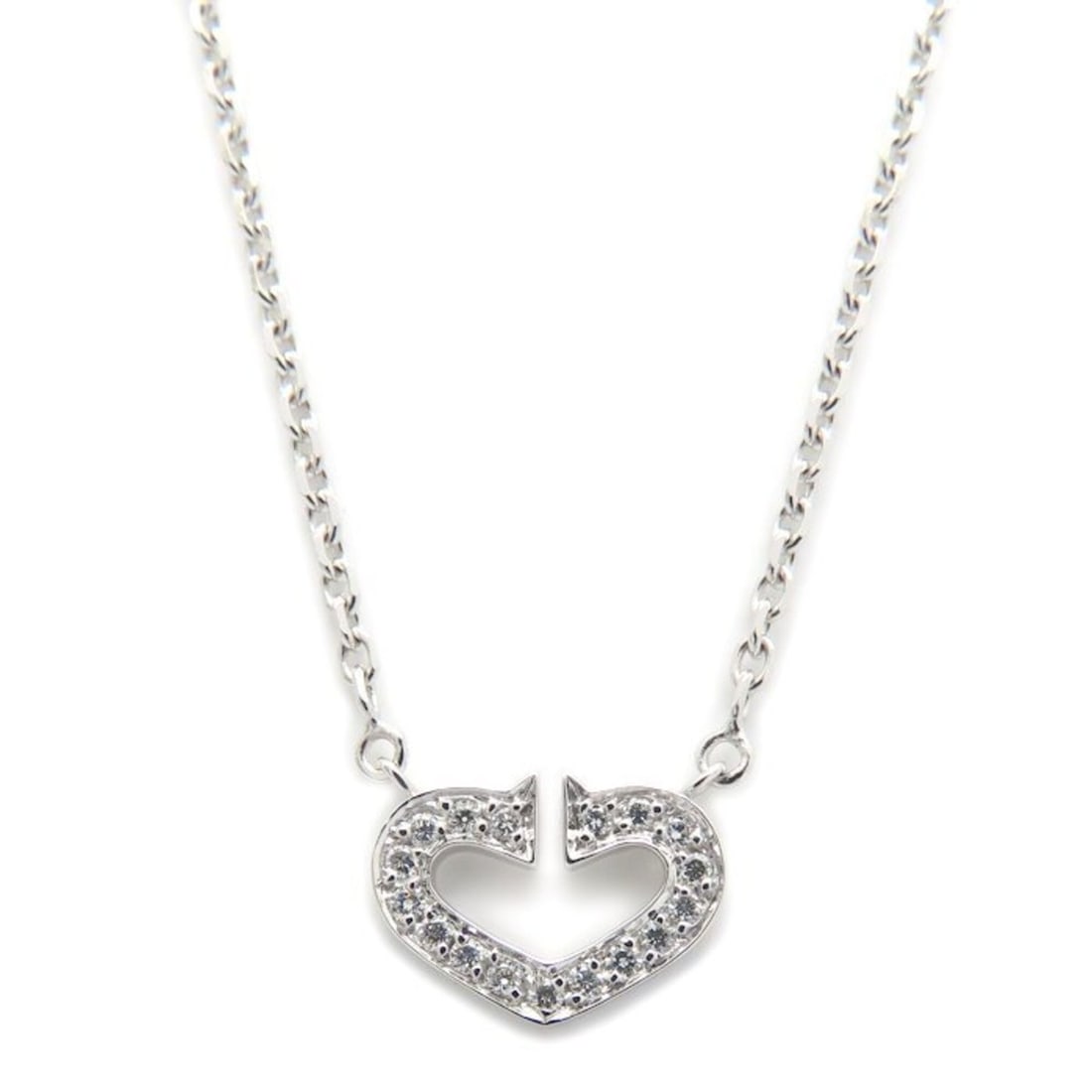 CARTIER Cartier C Heart Necklace Diamond K18WG Women's 295635: --- Catalog ---Category: SizeWeight: 5.2g / 0.18oz.Pendant Size: 8.9mm x 12.3mm / 0.35'' x 0.48''Neck Circumference: 41 cm / 16.14''Category: DesignStone: DiamondGender: WomenMaterial: White gold (18K