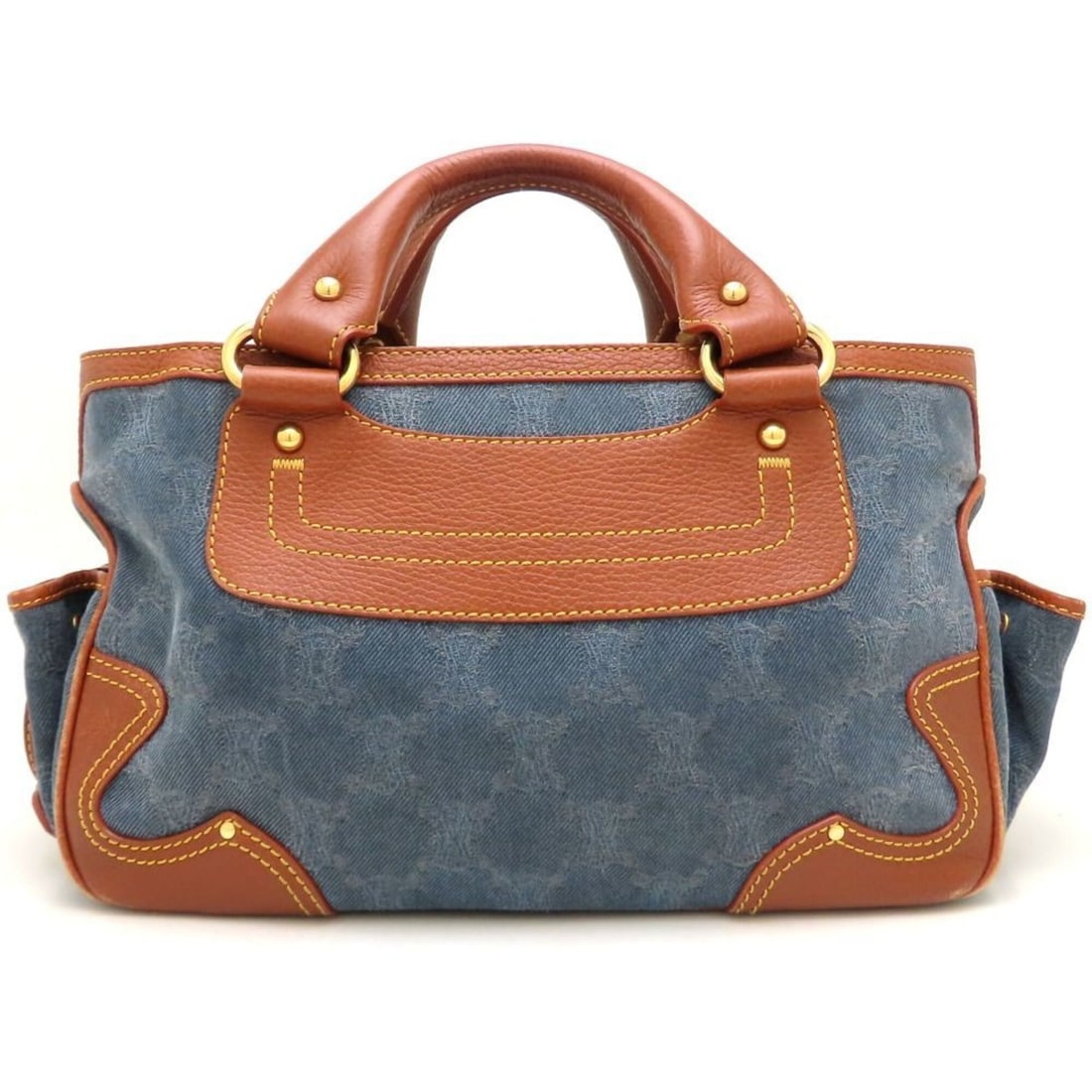 CELINE Boogie Bag Macadam Handbag Denim x Leather Blue Brown Women's 353324: --- Catalog ---Category: SizeSize (HxWxD): 19.5cm x 32cm x 13.5cm / 7.67'' x 12.59'' x 5.31''Category: DesignType: HandbagColor: Blue, BrownGender: WomenClosure: OpenMaterial: Denim , Leather Category