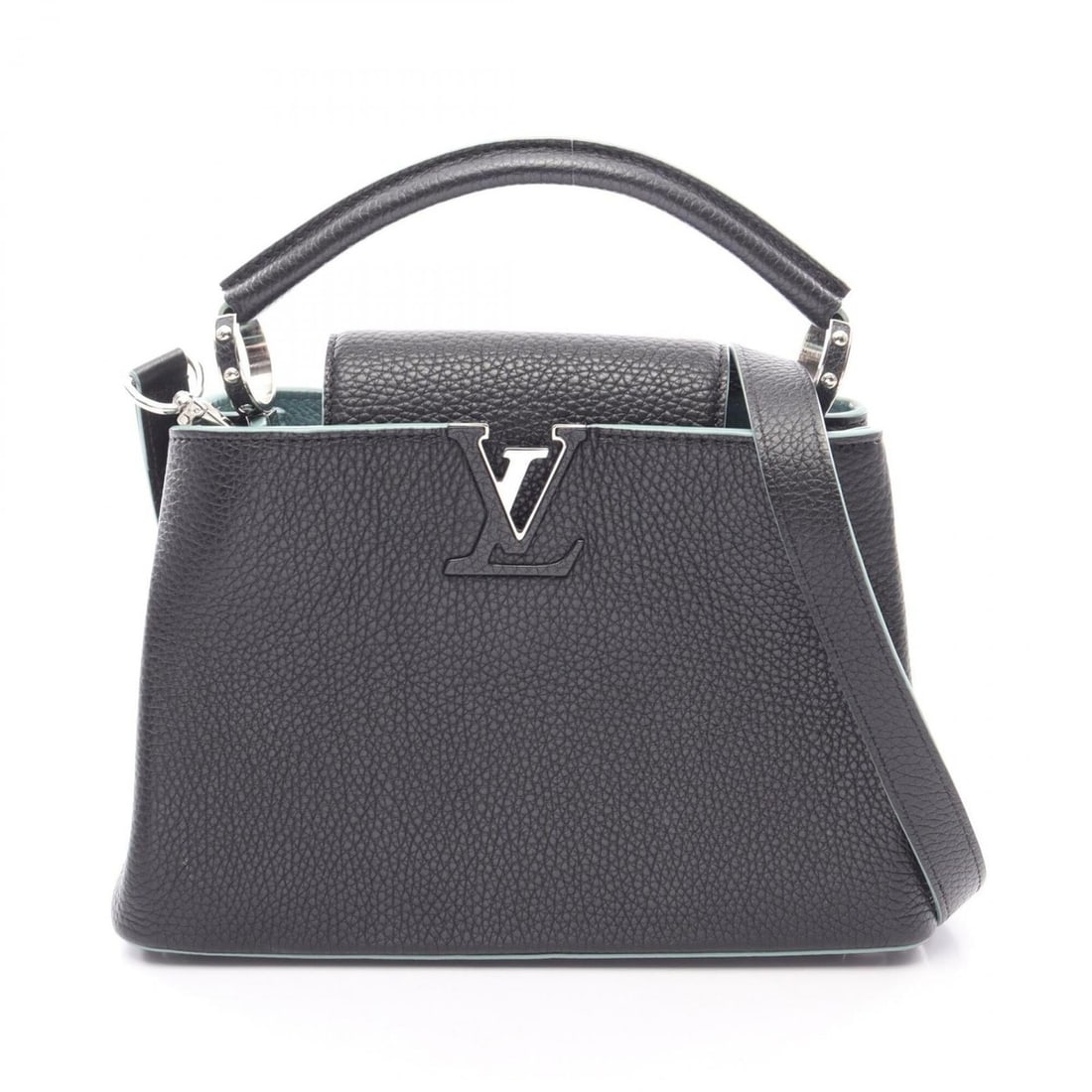 Louis Vuitton Capucines BB Noir 2-Way Handbag, Leather, Taurillon Women's, Black/Blue: --- Catalog ---Category: SizeSize (HxWxD): 17.5cm x 27cm x 9cm / 6.88'' x 10.62'' x 3.54''Category: DesignType: HandbagColor: Black, Blue, NoirGender: WomenMaterial: Leather Leather/Fur Type: Taurillo