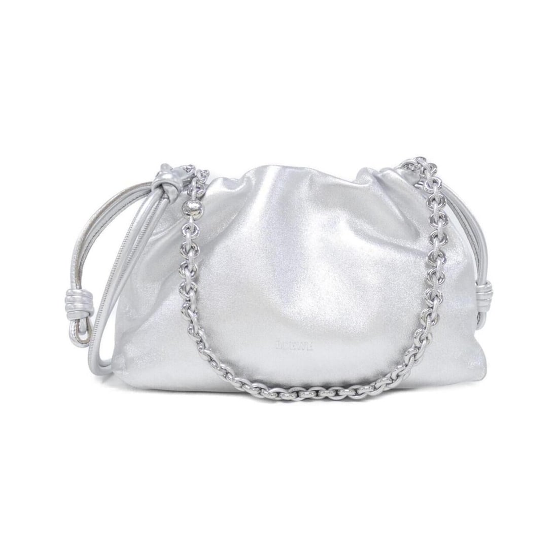 Loewe Flamenco Purse Medium A411FCRX47 Handbag: --- Catalog ---Category: SizeSize (HxWxD): 20cm x 29cm x 11cm / 7.87'' x 11.41'' x 4.33''Category: DesignType: HandbagColor: SilverGender: WomenMaterial: Leather Hardware Color: SilverLeather/Fur Type