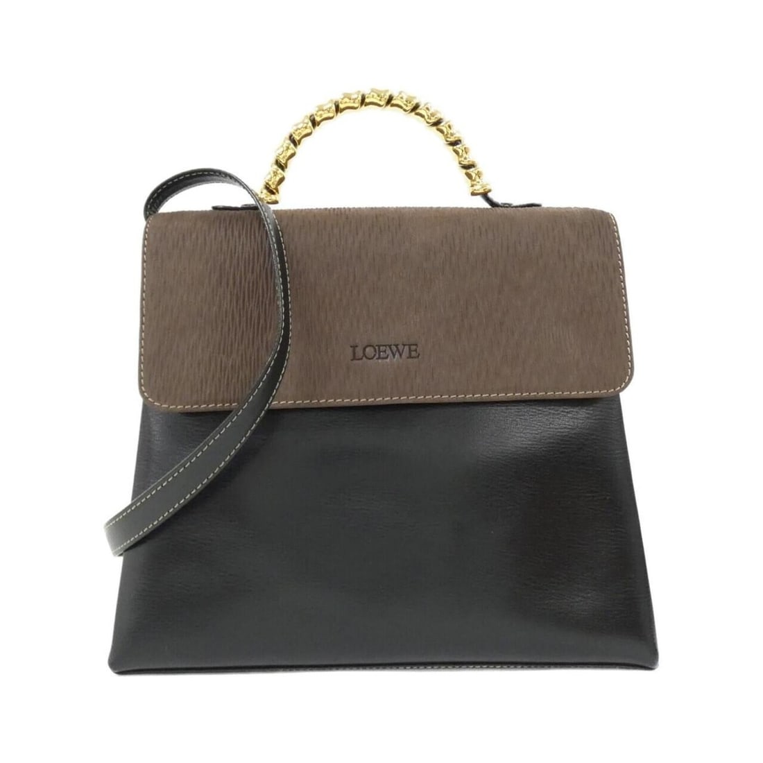 Loewe 13 76 80 Handbag: --- Catalog ---Category: SizeSize (HxWxD): 22cm x 26cm x 10cm / 8.66'' x 10.23'' x 3.93''Category: DesignType: HandbagColor: Black, BrownGender: WomenMaterial: Leather Hardware Color: GoldCategory: Ge