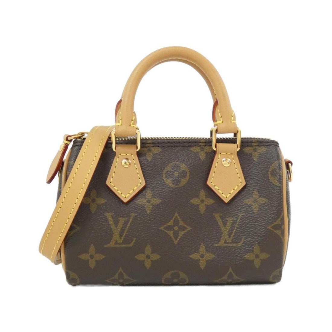 Louis Vuitton Monogram Nano Speedy M81085 Boston Bag: --- Catalog ---Category: SizeSize (HxWxD): 11cm x 16cm x 8cm / 4.33'' x 6.29'' x 3.14''Category: DesignType: Boston bagColor: MarronGender: WomenMaterial: Coated canvas Hardware Color: GoldCategory: G