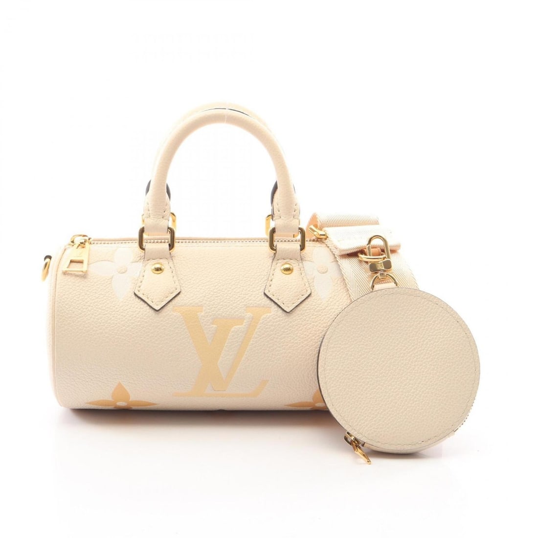 Louis Vuitton Papillon BB 2-Way Handbag, Leather, Monogram Empreinte, Women's, Ivory/Beige, M45708: --- Catalog ---Category: SizeSize (HxWxD): 10.5cm x 20cm x 10cm / 4.13'' x 7.87'' x 3.93''Category: DesignType: Handbag, PouchColor: Beige, Ivory, MonogramGender: WomenMaterial: Leather Category: Gene