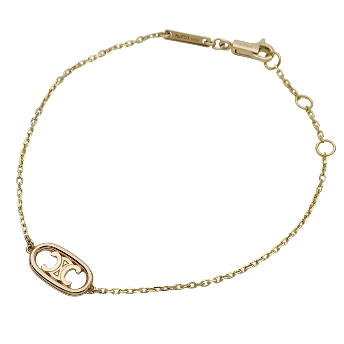 Celine bracelet for women, brand name, 750YG, Maillon Triomphe yellow gold jewelry.: --- Catalog ---Category: SizeLength: 15cm - 17cm / 5.9'' - 6.69''Category: DesignType: Charm braceletColor: Yellow goldGender: WomenMaterial: Yellow gold (18K)Category: GeneralBrand: Celine--- Item Li